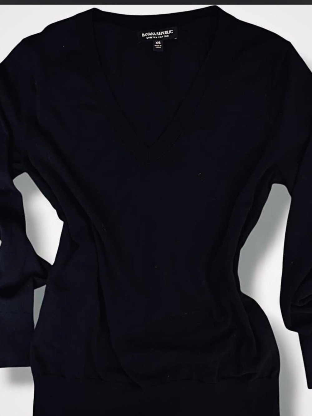 Banana Republic Navy Stretch Cotton V-Neck Sweater